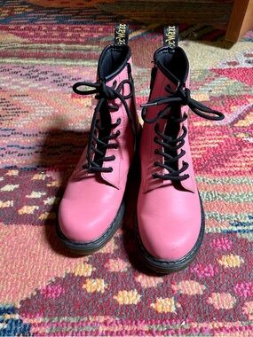 Excellent Doc Martins Hot Pink Lace-Up Combat Boots - , Zippers on sides, 7